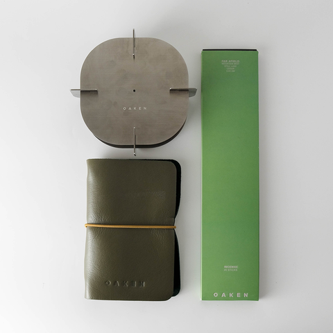 Oaken Lab Travel Gift Sets — Leather Journal + Metallic Incense Holder Travel + Incense Stick